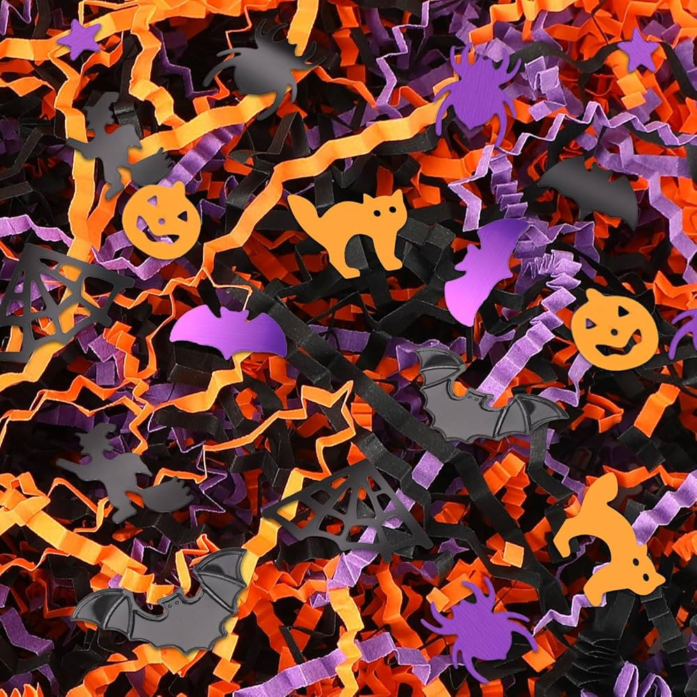 Jansun Halloween Black Orange Purple Crinkle Cut Paper, 115g/4oz Shred Filler with Pumpkin Spider... | Amazon (US)
