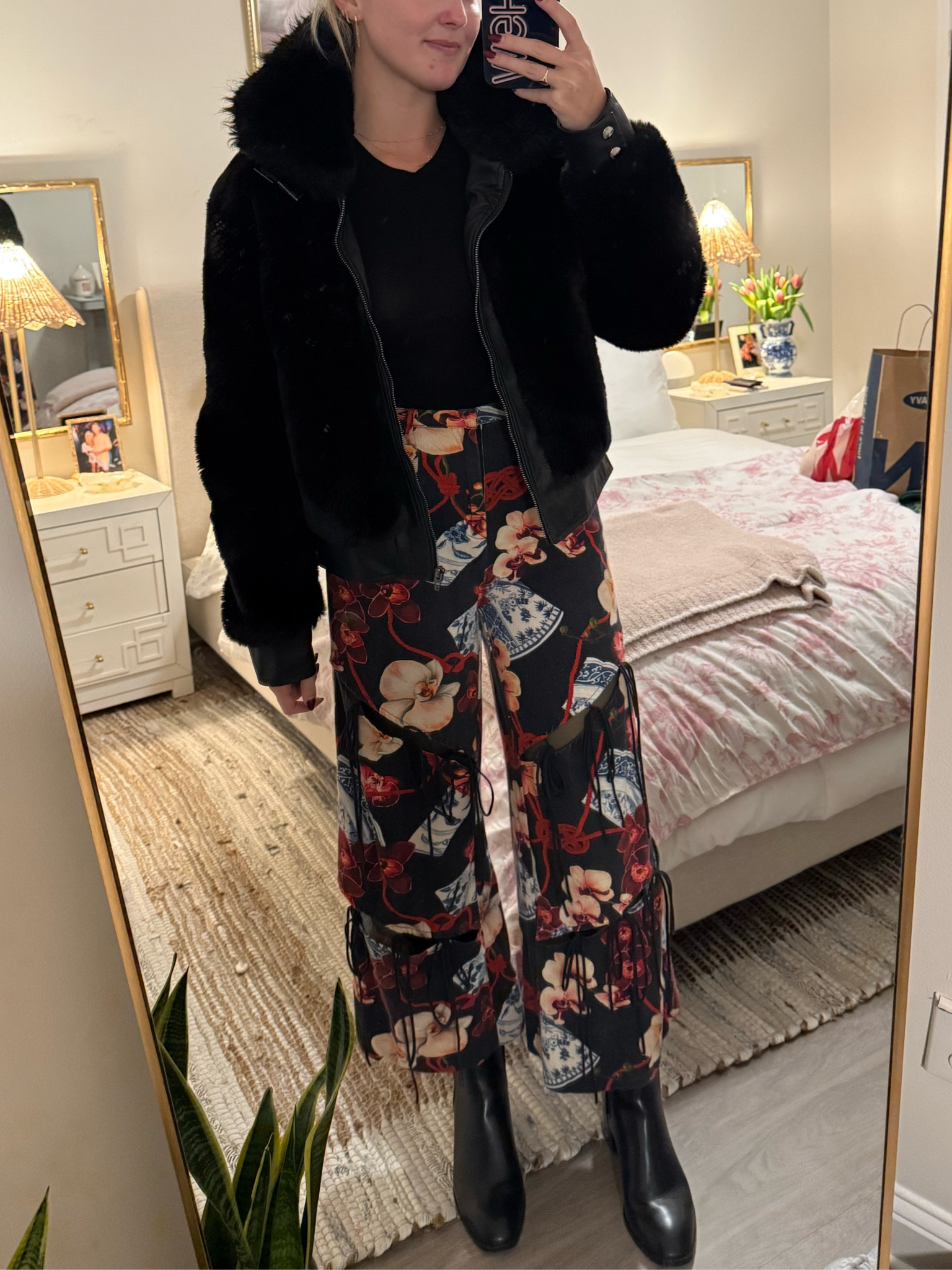 The pants are allina liu twig cutout wide leg pants!