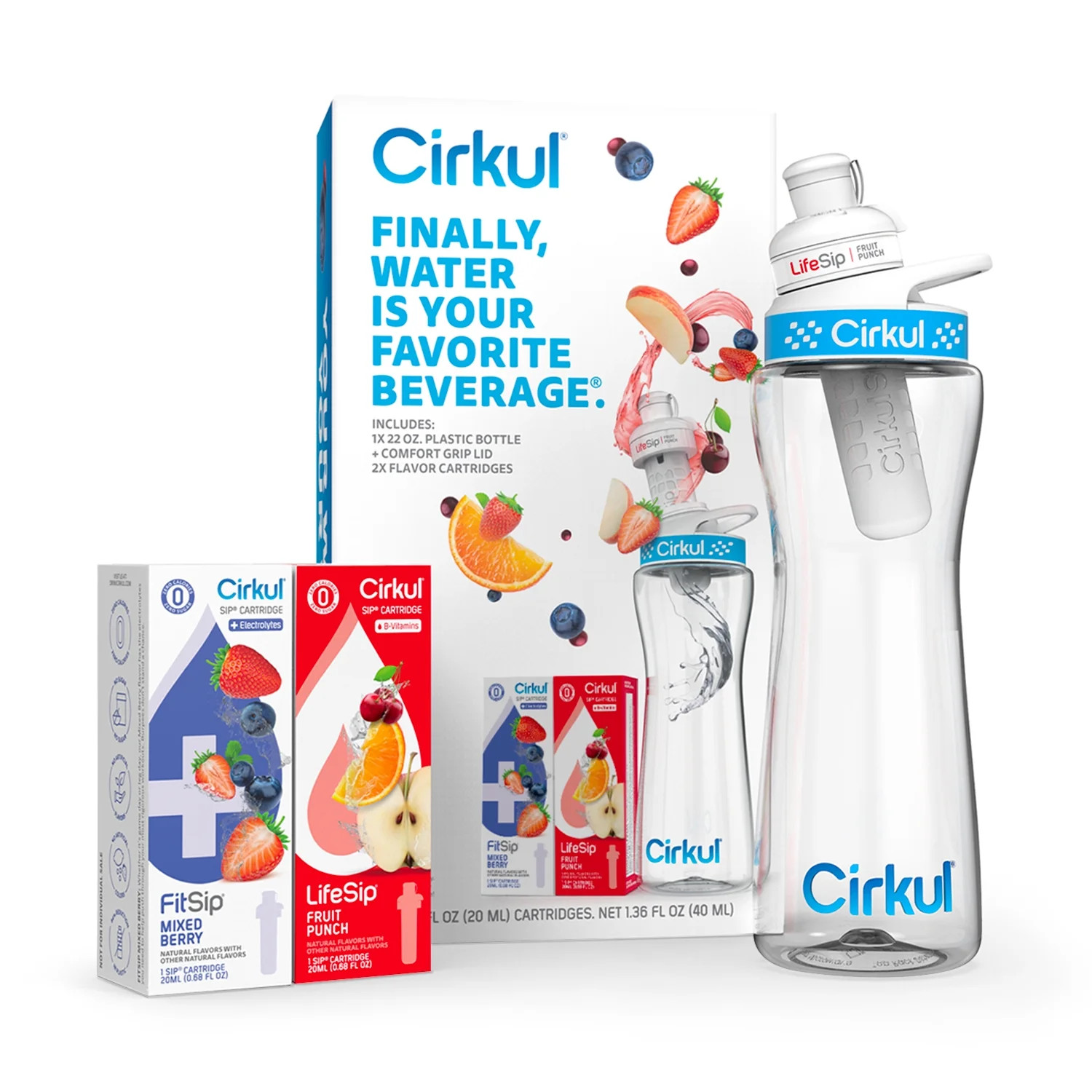 Cirkul 22oz Plastic Water Bottle Starter Kit with Blue Lid and 2 Flavor Cartridges (Fruit Punch &... | Walmart (US)