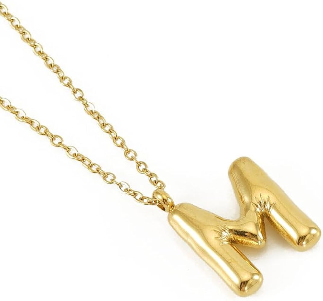Bubble Letter Necklace Golden Initial Necklace for Women Girls, Gold Charm Necklace Letter Neckla... | Amazon (US)