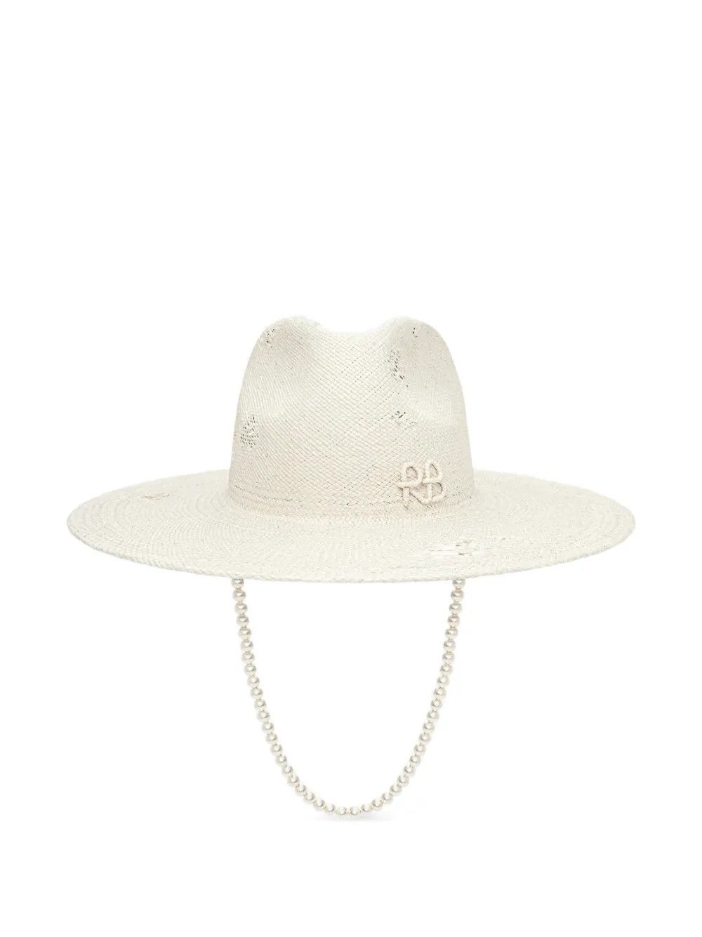 Ruslan Baginskiy pearl-embellished distressed fedora hat - White | Farfetch Global
