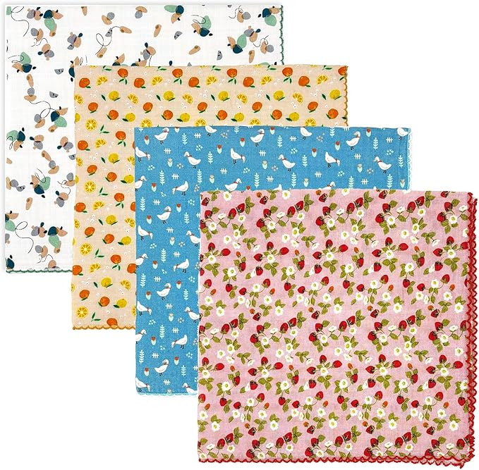 4 Pack 100% Cotton Bandanas for Women 21x21 inches - Assorted Floral Printed Head Scarves, Kerchi... | Amazon (US)