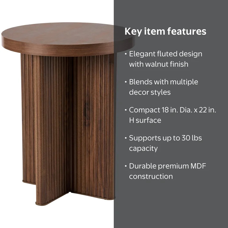Better Homes & Gardens Lillian Fluted End Table, Walnut Finish | Walmart (US)