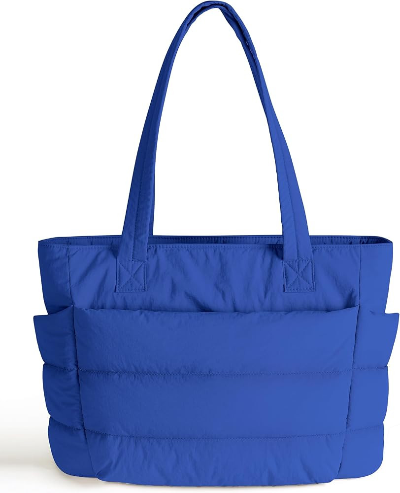 Puffer Tote Bag for Women, Cute Quilted Carryall with Zippered Compartments Shoulder Bag Handbag ... | Amazon (US)