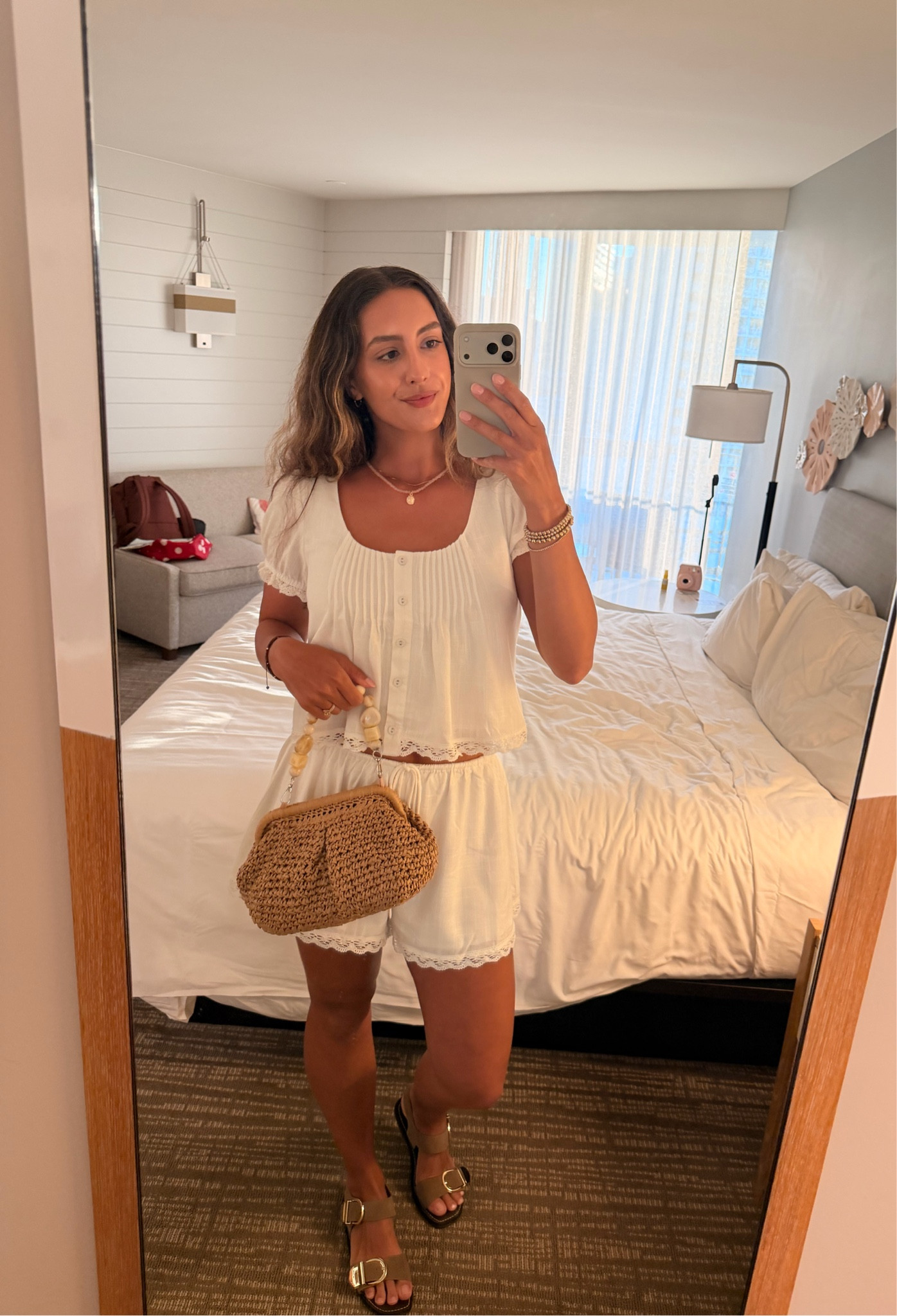 White summer matching shorts set perfect for a casual dinner can dress up or down for summer vacation or beach days perfect for shopping days at the beach 

#LTKmomlife #LTKTravel #LTKootd