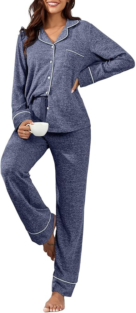 PrinStory Womens Pajama Sets Long Sleeve Pajamas Set Button Down Pjs Sets for Women 2 Piece Loung... | Amazon (US)