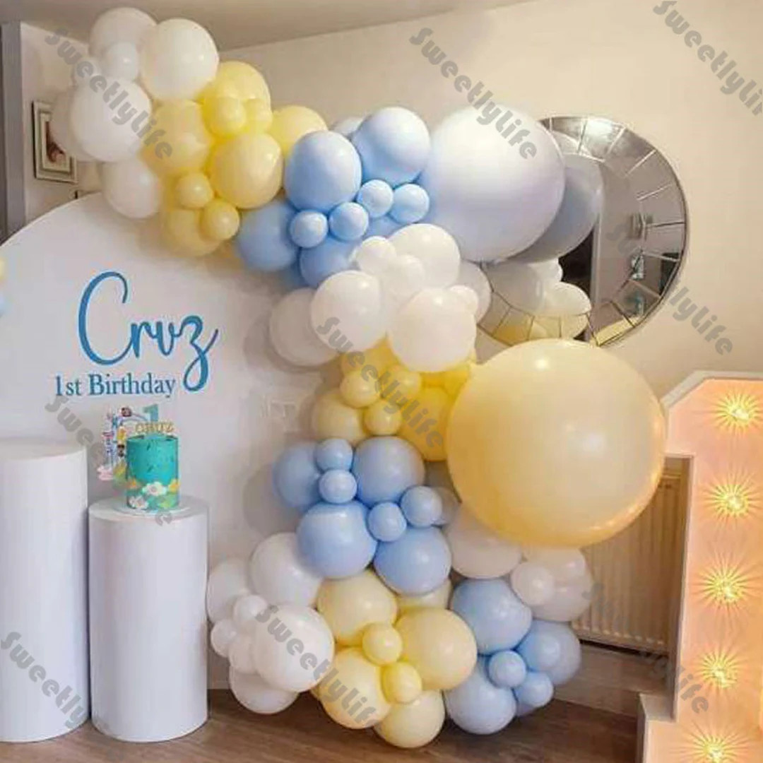 92pcs Baby Shower Decoraiton Macaron Blue Yellow Balloon Garland Arch Kit Kids Birthday Party  Da... | Etsy (US)