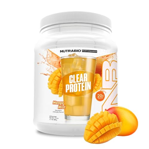 NutraBio Clear Protein Powder, Mango Mist - 20 Servings, 20g Clear Whey Protein Isolate, 0 Sugar, 0g Lactose, Refreshing Fruit Flavors, GLP1 Support - Bone Health - Muscle Post Workout Recovery | Amazon (US)