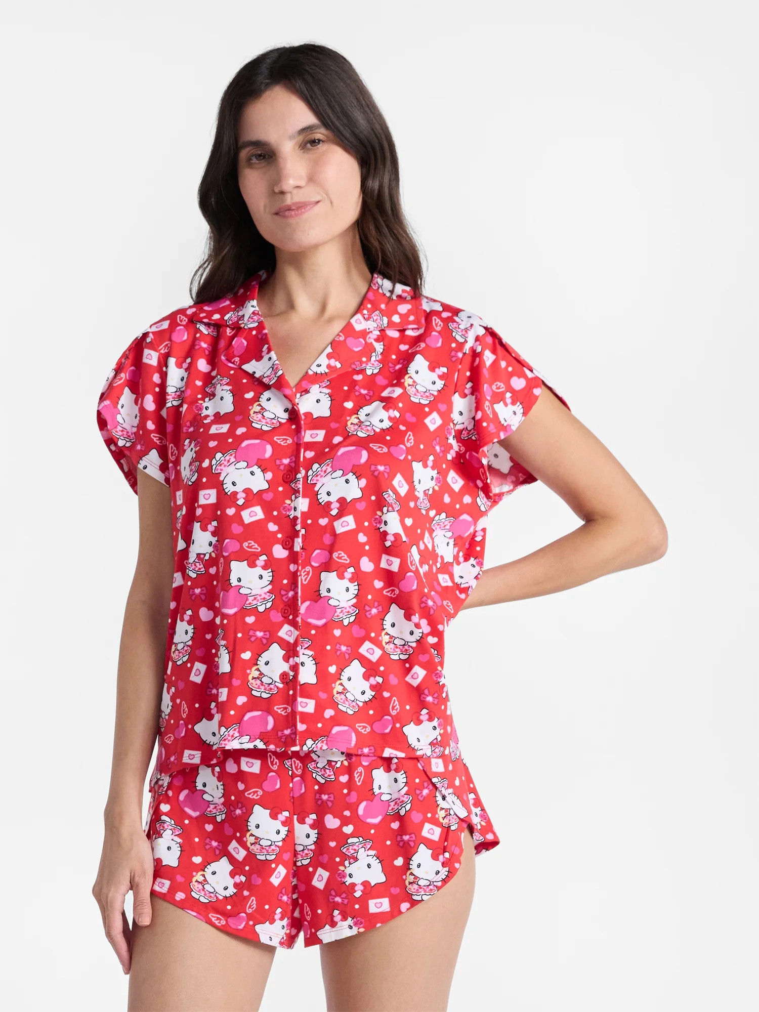 Hello Kitty Women's Valentine's Day Shorty Pajama Set, 2-Piece, Sizes XS-3X | Walmart (US)