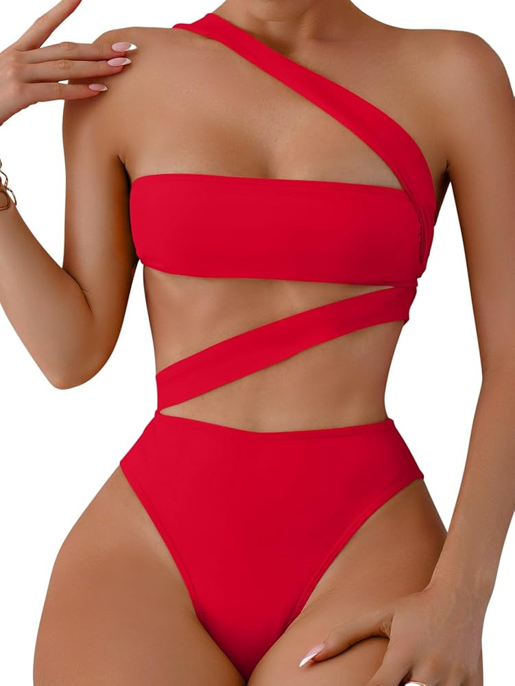 Lilosy Lace Up Open Back Cutout One Piece Swimsuit Cheeky String Tie Side Bathing S... | Amazon (US)