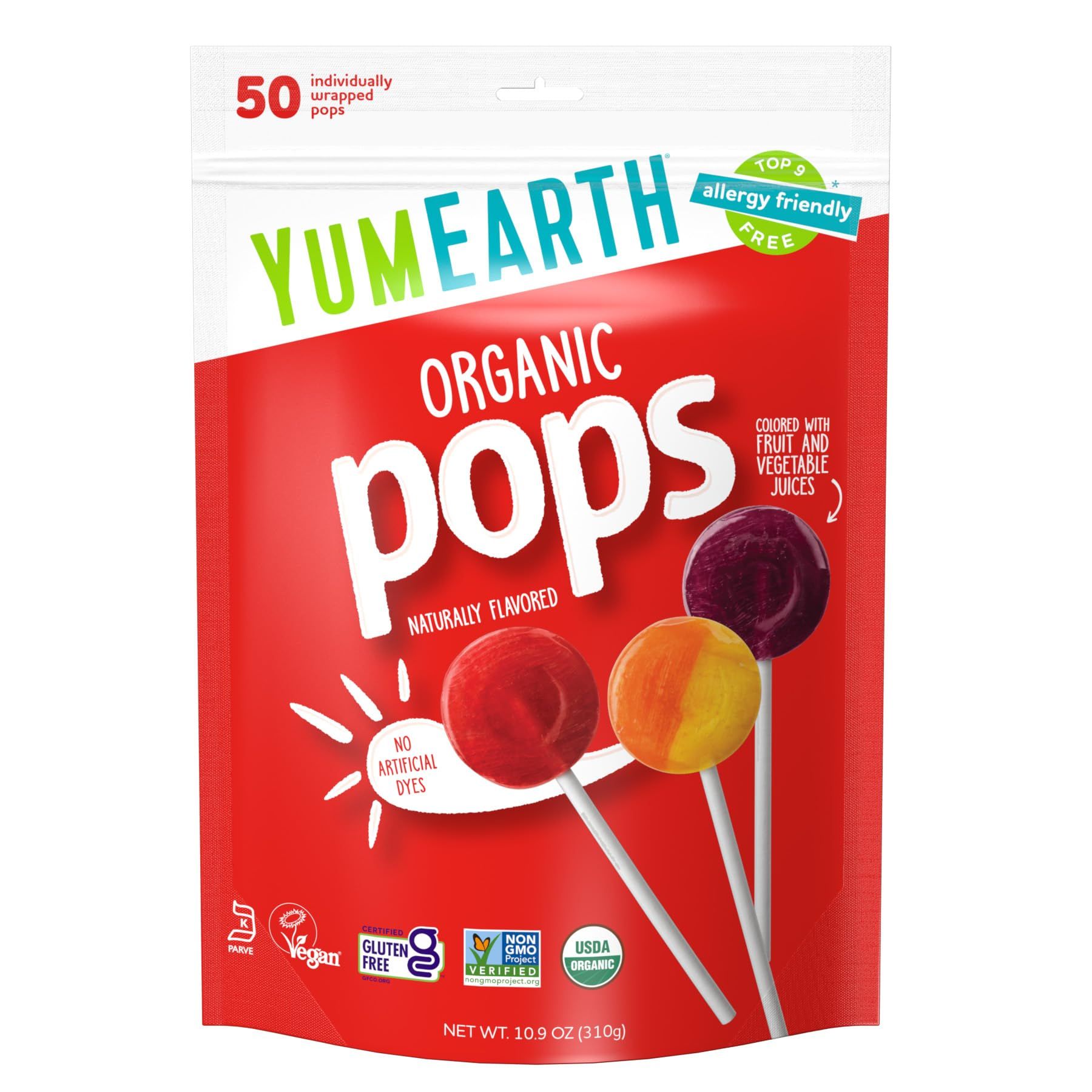 YumEarth Organic Pops Variety Pack, 50 Fruit Flavored Favorites Lollipops, Allergy Friendly, Glut... | Amazon (US)