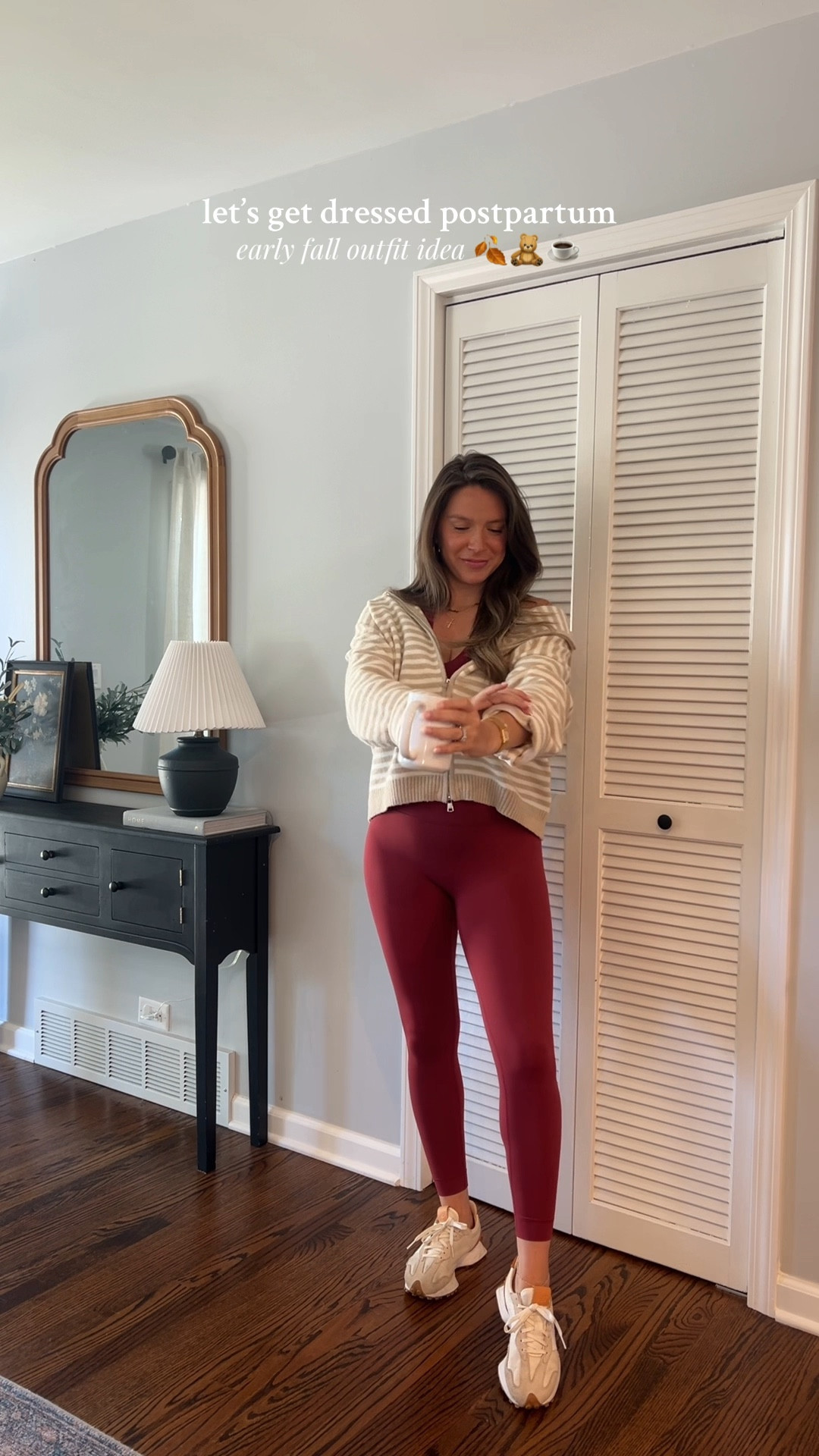 size medium in sports bra and leggings
size medium in striped cardigan 

Matching set, fall transition outfit, mom style, every day style, postpartum outfit, work out outfit 

#LTKActive