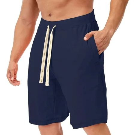 MRULIC mens shorts Men Summer Casual Beach Shorts Solid Drawstring Sports Workout Shorts With Pockets Men Casual Shorts Navy Blue + L | Walmart (US)