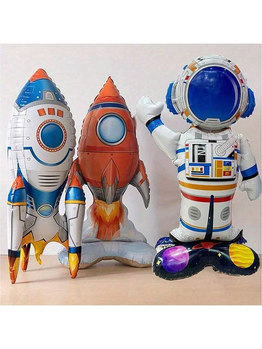 3pcs Space Balloons Rocket Spaceship Balloons Party Decorations Inflatable Rocket Astronaut Space... | SHEIN