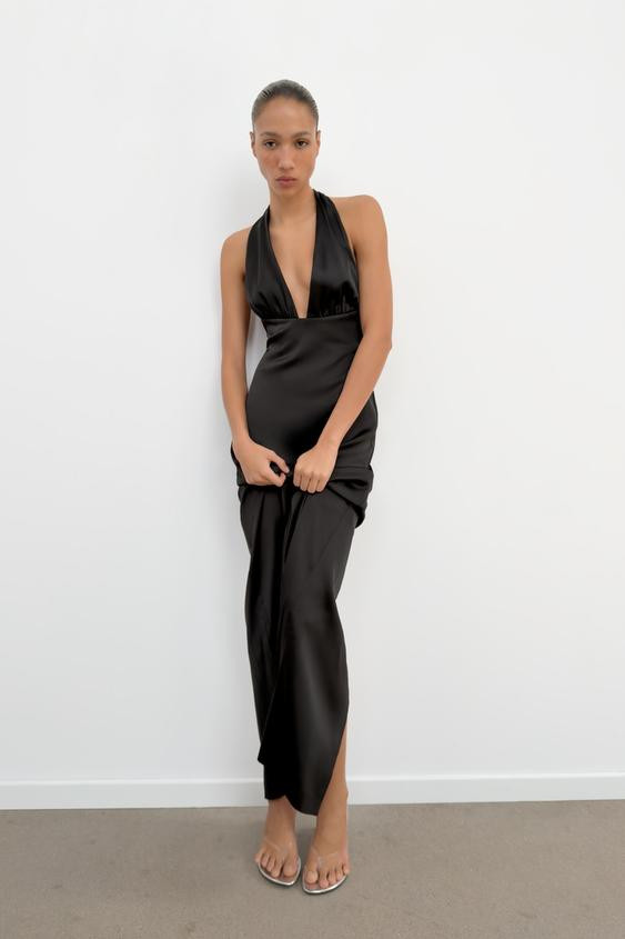 LONG SATIN HALTER DRESS | Zara UK
