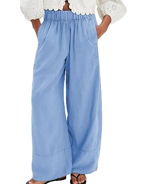 SeeLuNa Linen Pants for Women Cotton Baggy Boho Casual Palazzo Pants Wide Leg Long Lounge Trouser... | Amazon (US)