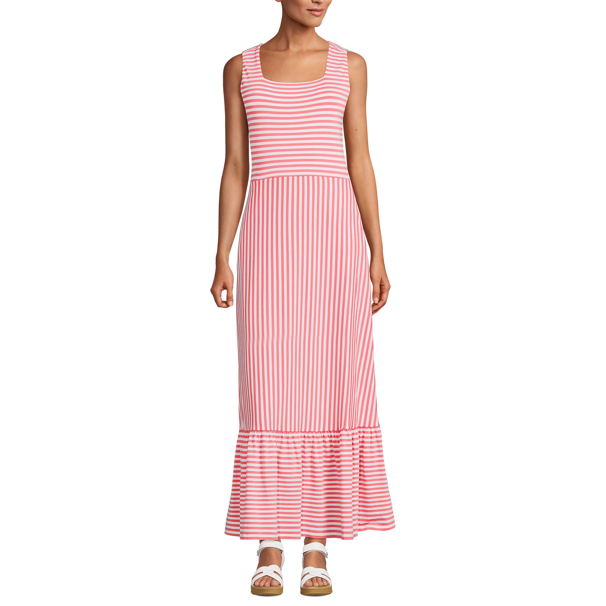 Women's Cotton Modal Square Neck Tiered Maxi Dress | Lands' End (US)