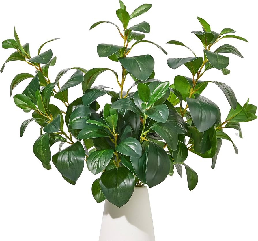 Heleze 3Pcs Faux Bigleaf Ficus Branches Artificial Shrubs Greenery Stems Fake Plants for Vase Hom... | Amazon (US)
