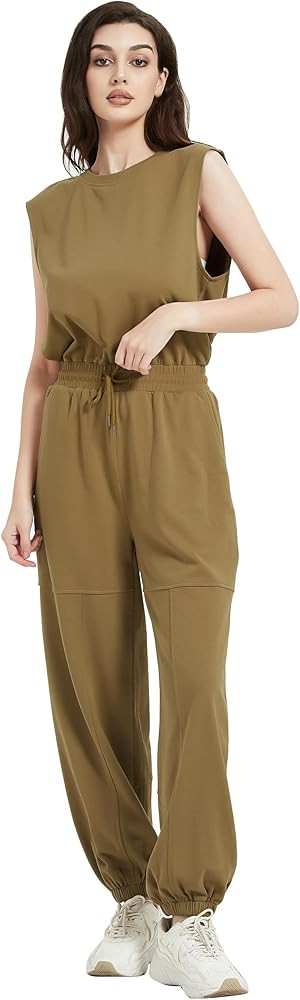 Kissonic Women's Casual Jumpsuits Sleeveless Loose One Piece Outfits Drawstring Crewneck Onesie w... | Amazon (US)