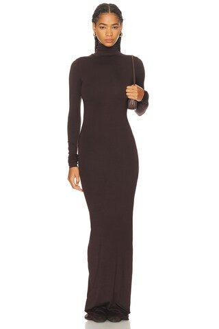 Eterne Long Sleeve Turtleneck Soft Jersey Maxi Dress in Brown | FWRD 