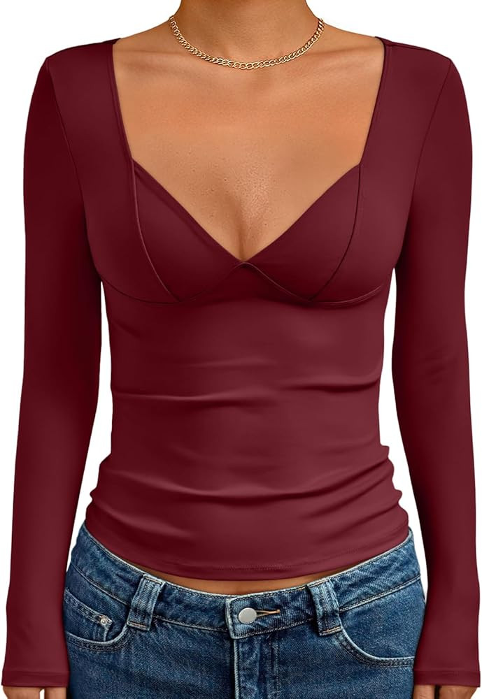 Trendy Queen Going Out Tops for Women Trendy Long Sleeve Shirts Fashion Clothing V Neck Basic Y2K... | Amazon (US)