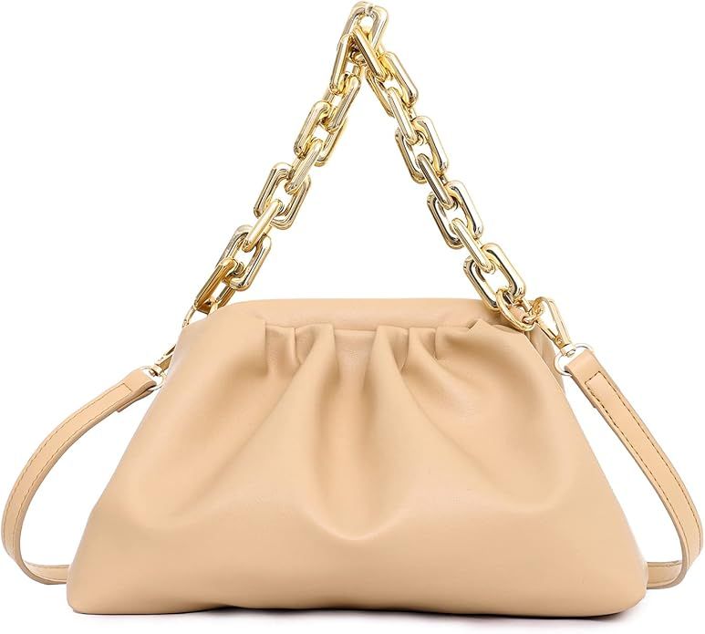 PRETTYGARDEN Women's Crossbody Handbags Chain Link Pouch Bag Cloud-Shaped Dumpling Clutch Ruched ... | Amazon (US)