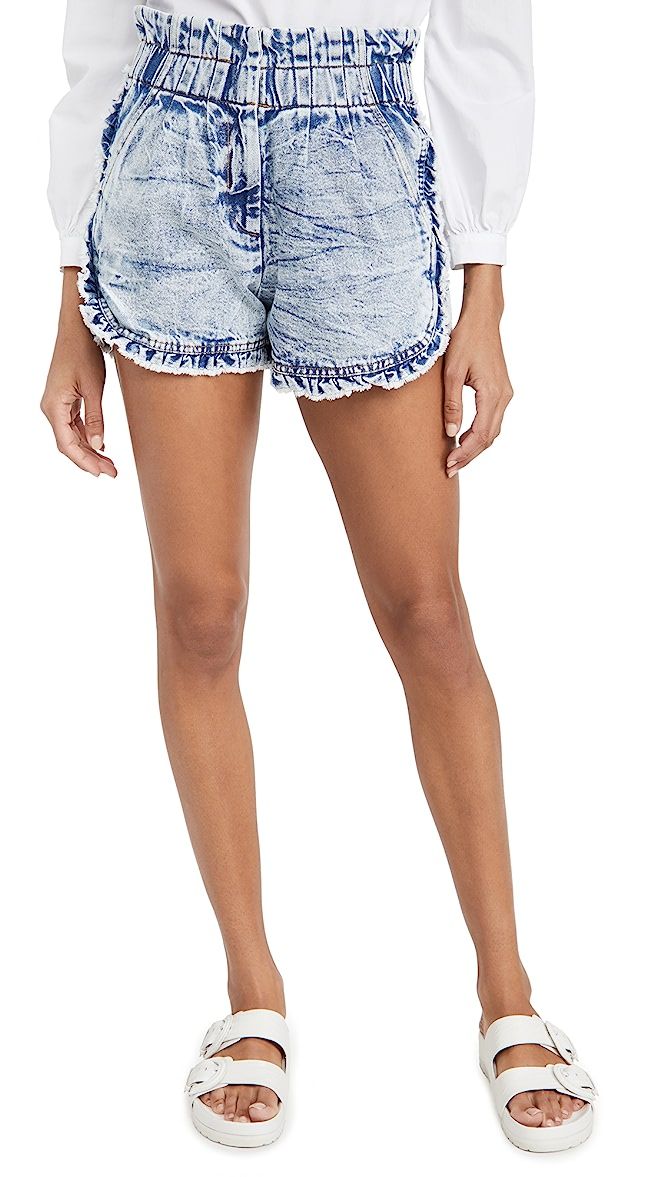 Dax Acid Wash Denim Ruffle Shorts | Shopbop