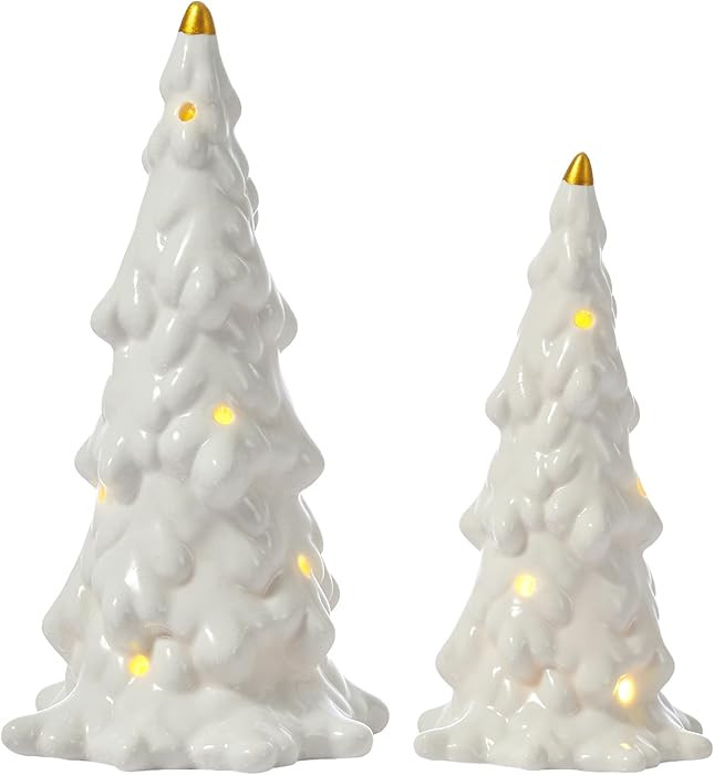 DN DECONATION Árbol de Navidad con luces, decoración de árbol de mesa cubierto de nieve, árbo... | Amazon (US)