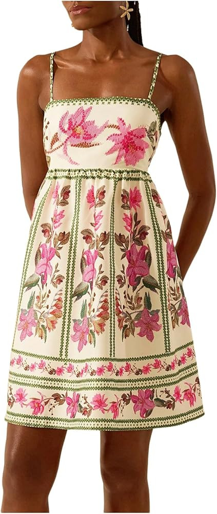 SOLY HUX Women's Floral Print Cami Dress Spaghetti Strap A Line Flared Flowy Short Summer Dresses... | Amazon (US)