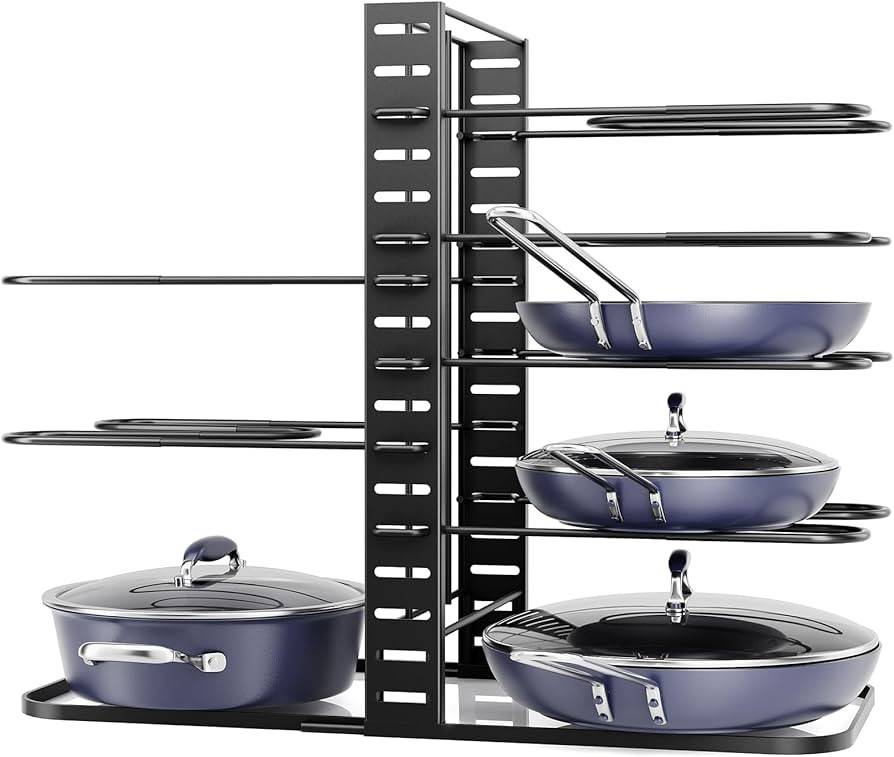 ORDORA Pots and Pans Organizer: Under Cabinet, Adjustable 8-Tier Pot Organizers inside Cabinet, K... | Amazon (US)
