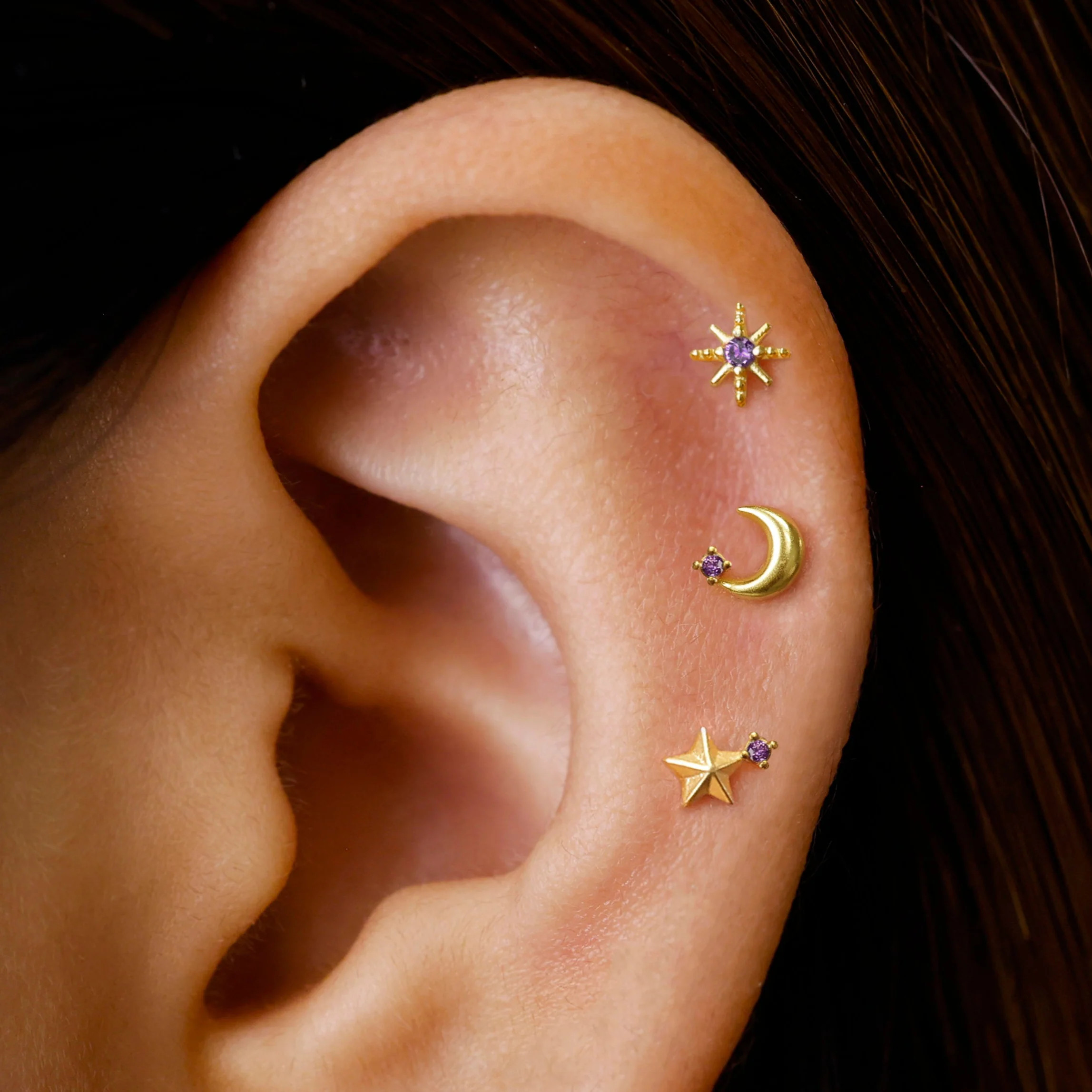 Dainty Amethyst Flat Back Earring Set | eyrful | Eyrful Artistry