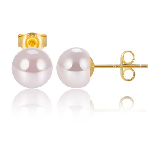 EAMTI Pearl Earrings for Women Trendy 18K Gold Plated Sterling Silver Freshwater Cultured Pink-Purple Pearl Stud Earrings Hypoallergenic 8.5MM | Amazon (US)