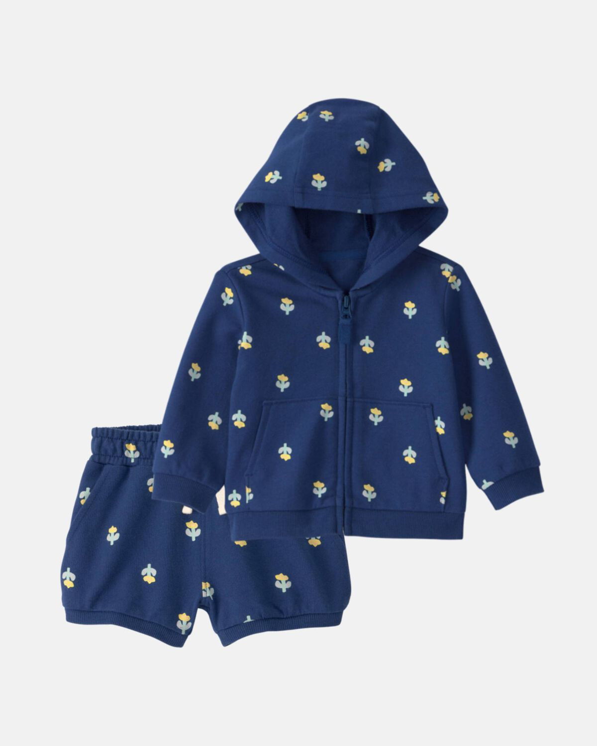 Baby Girl 2-Piece Floral French Terry Hoodie & Short Set - Navy | Carter's Inc