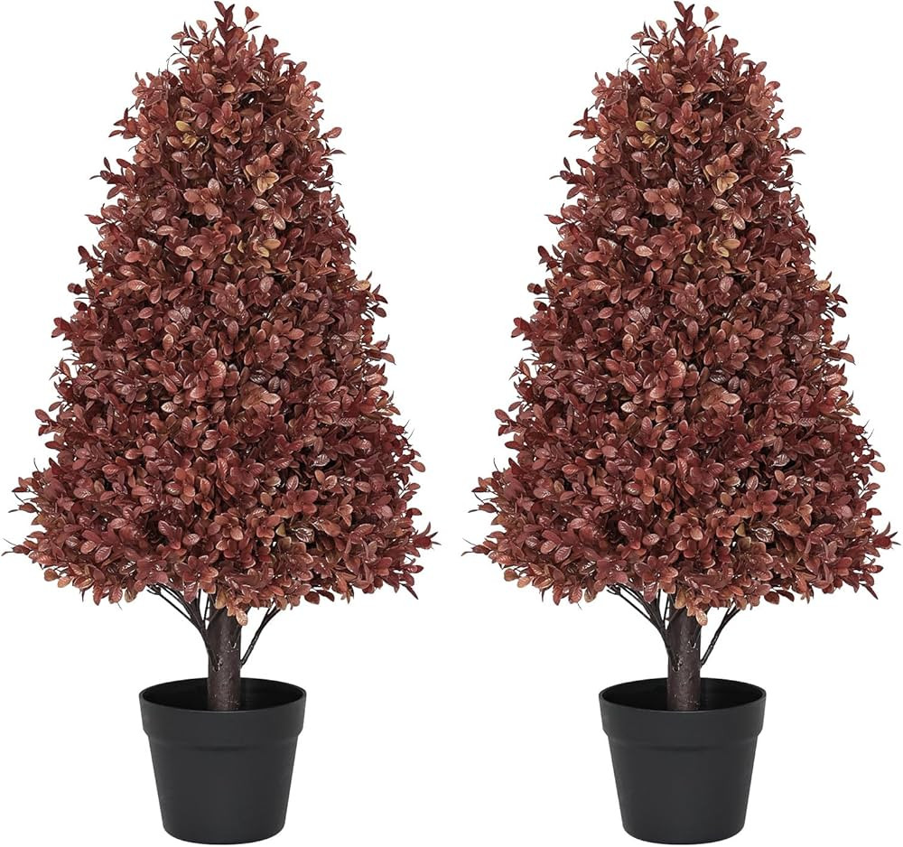 30" Fall Boxwood Topiary Trees Artificial Outdoor Set of 2, UV Resistant Tall Faux Plants for Fro... | Amazon (US)