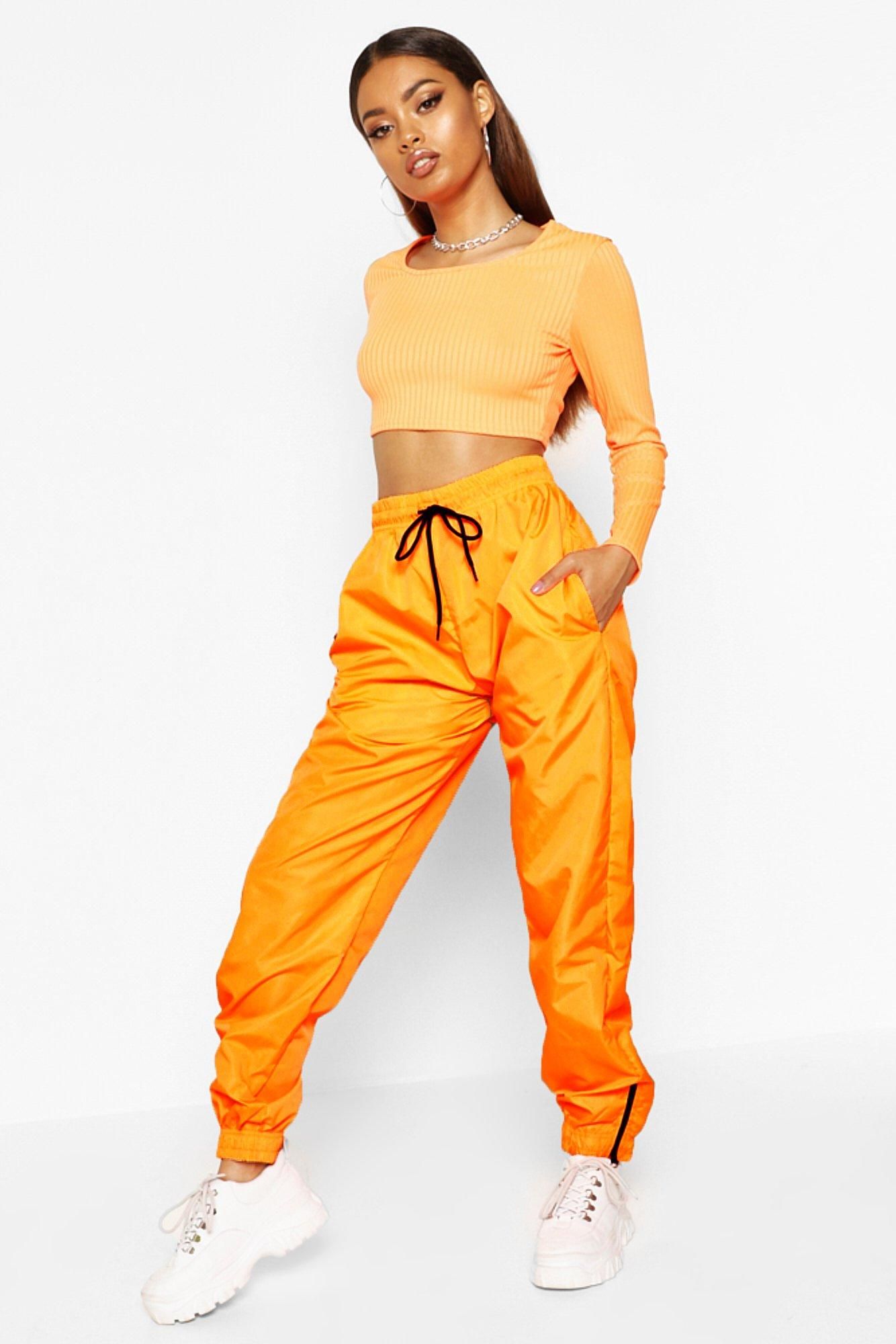 Womens High Waist Shell Suit Track Pant - Orange - 6 | Boohoo.com (US & CA)