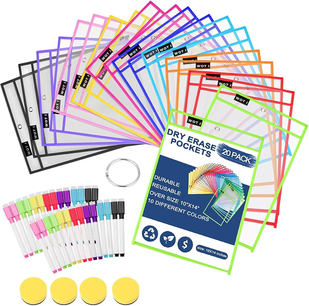 WOT I Dry Erase Pockets 20 Packs, Oversized 10 x 14 Inches Dry Erase Sleeves, Job Ticket Holders ... | Amazon (US)