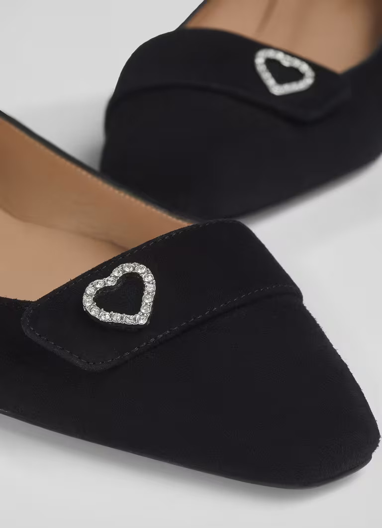 Amore Black Leather Heart Square Toe Flats | L.K. Bennett (UK)