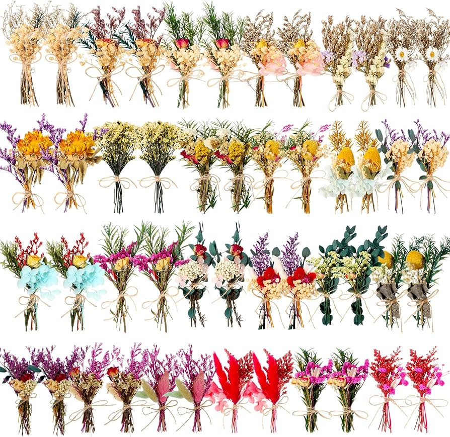 48 Pcs Dried Flowers Bouquet Boho Mini Dried Flower with Stem Small Dried Floral Plants Mixed Nat... | Amazon (US)