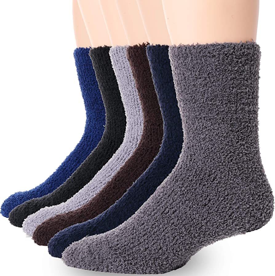 6 Pairs Fuzzy Slipper Socks Non Slip Hospital Socks with Grips Anti Skid Winter Fluffy Warm Cozy ... | Amazon (US)
