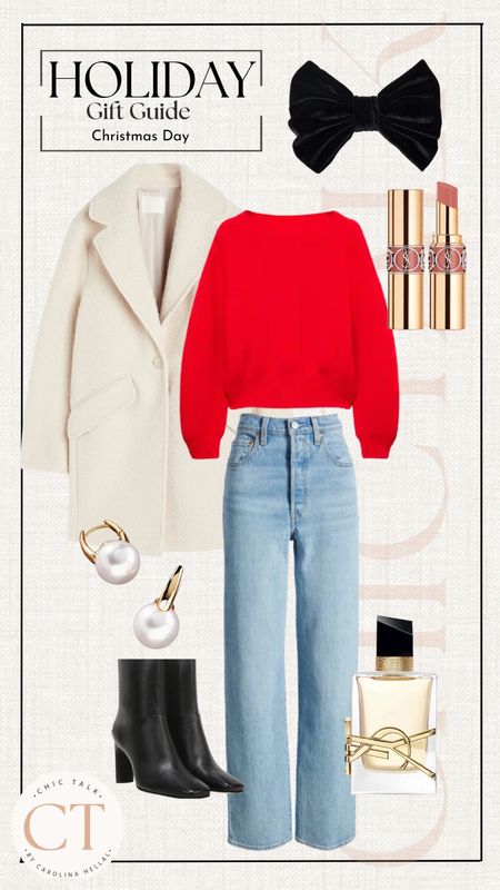 A cozy yet chic outfit for Christmas Day! Take 30% off this look via Mango! 
Red sweater, denim outfit, Christmas Day outfit, Ysl beauty, YSL beauty products. 

#LTKCyberWeek #LTKsalealert #LTKHoliday