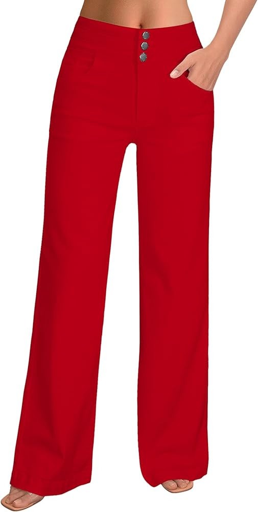 roswear Women's Wide Leg Jeans Casual High Waisted Stretch Baggy Loose Denim Pants | Amazon (US)