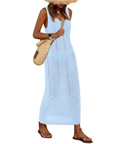 BTFBM Crochet Swimsuit Coverup for Women Summer Outfits Spring 2026 Swimwear Bathing Suit Cover Up Beach Vacation Clothes(Light Blue, Large) | Amazon (US)