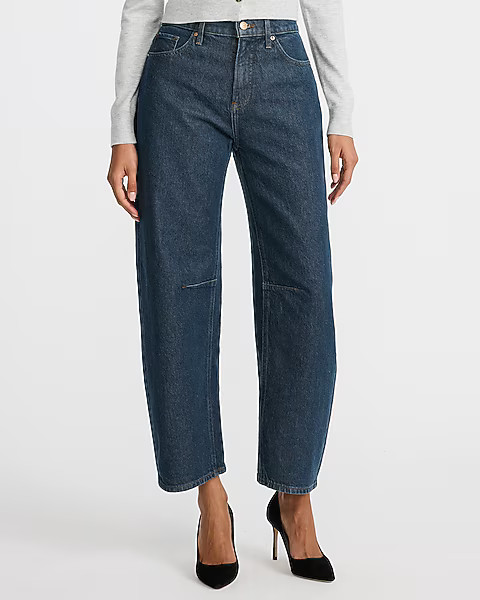 Mid Rise Medium Wash Barrel Jeans | Express