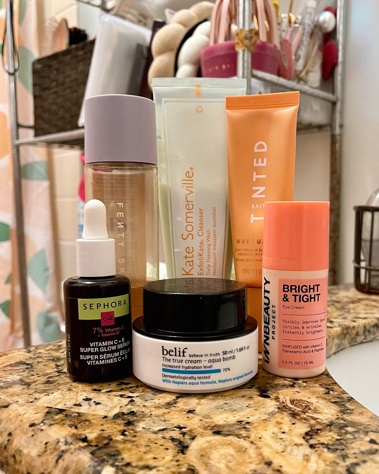 Morning skincare routine 🌅 Everything, except Live Tinted, can be found at the upcoming Sephora Sale! 🛍️✨💸

Good for people in their late 20s–30s.

Kate Somerville’s ExfoliKate cleanser and Belif’s Aqua Bomb moisturizer target oily skin and large pores.

Fenty Beauty’s Fat Water toner preps skin for your skincare routine, targets acne/acne scarring, and brightens dull/tired skin alongside Sephora Collection’s Vitamin C + E serum.

InnBeauty’s Bright & Tight eye cream brightens mild under-eye circles. I don’t have under-eye bags, so I can’t speak to the “tight” properties.

Live Tinted Hueguard protects the skin from UVA/UVB rays. It also moisturizes and primes the skin for makeup. ALWAYS USE SUNSCREEN WITH 30 SPF+. 

#LTKbeauty #LTKHolidaySale