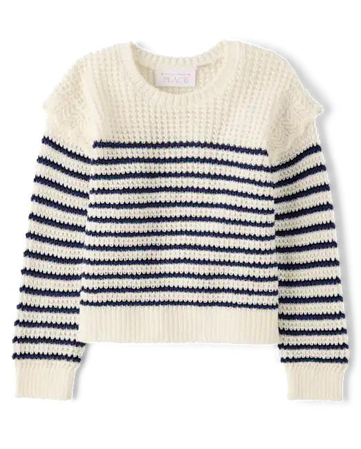 Toddler Girls Striped Flutter Sweater - blue | The Children's Place