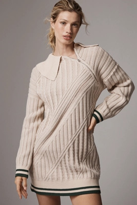Maeve Cabled Long-Sleeve Zip-Neck Sweater Dress | Anthropologie (US)