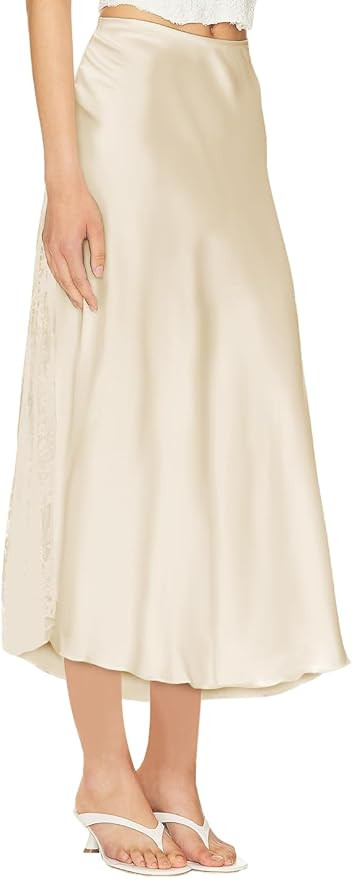 Women's Satin Silk Skirts A Line Flowy Ruffle Floral Lace Splicing Cocktail Party Maxi Long Skirt | Amazon (US)