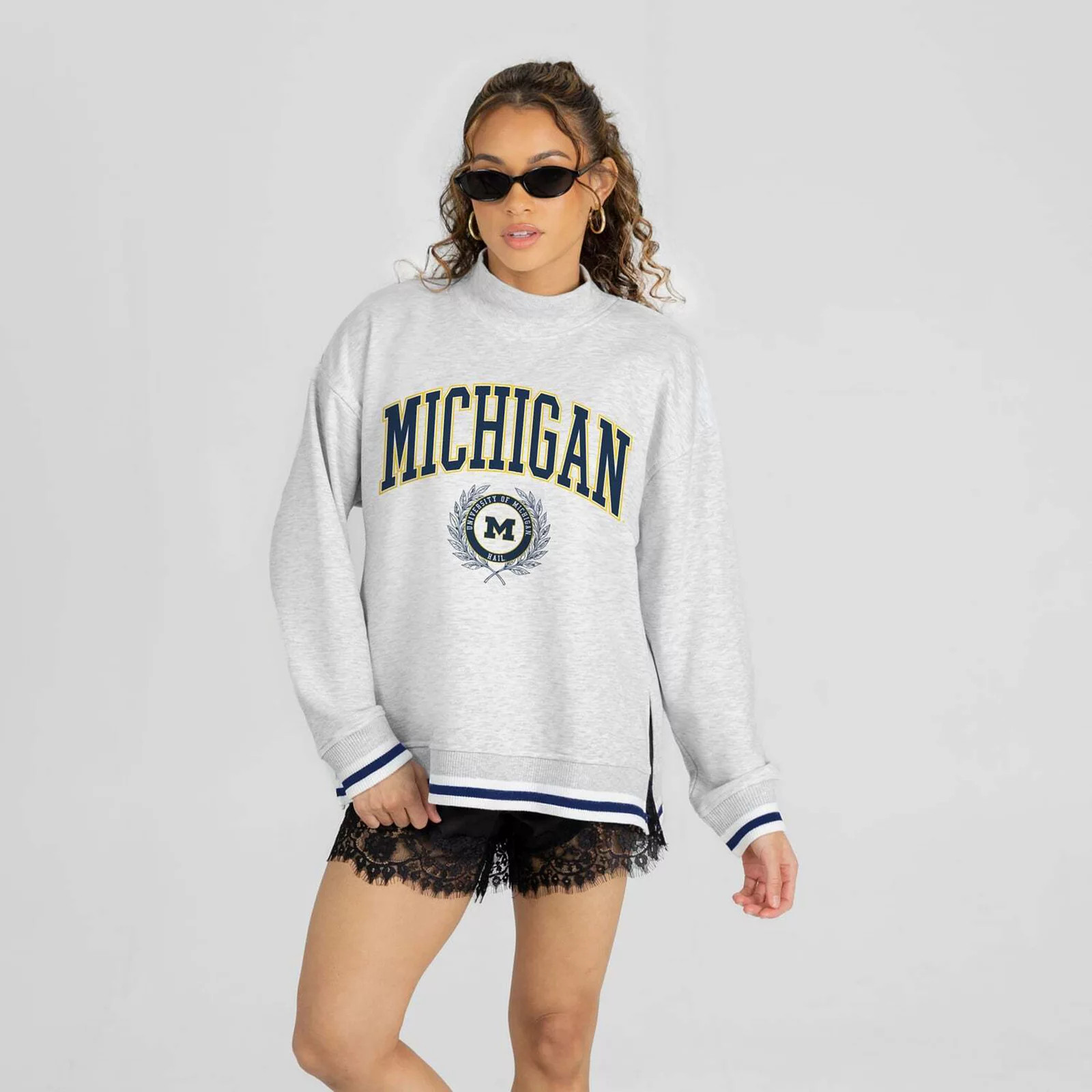 Women's Gameday Couture Gray Michigan Wolverines Rally Point Contrast Stripe Mock Neck Sweatshirt | Kohl's