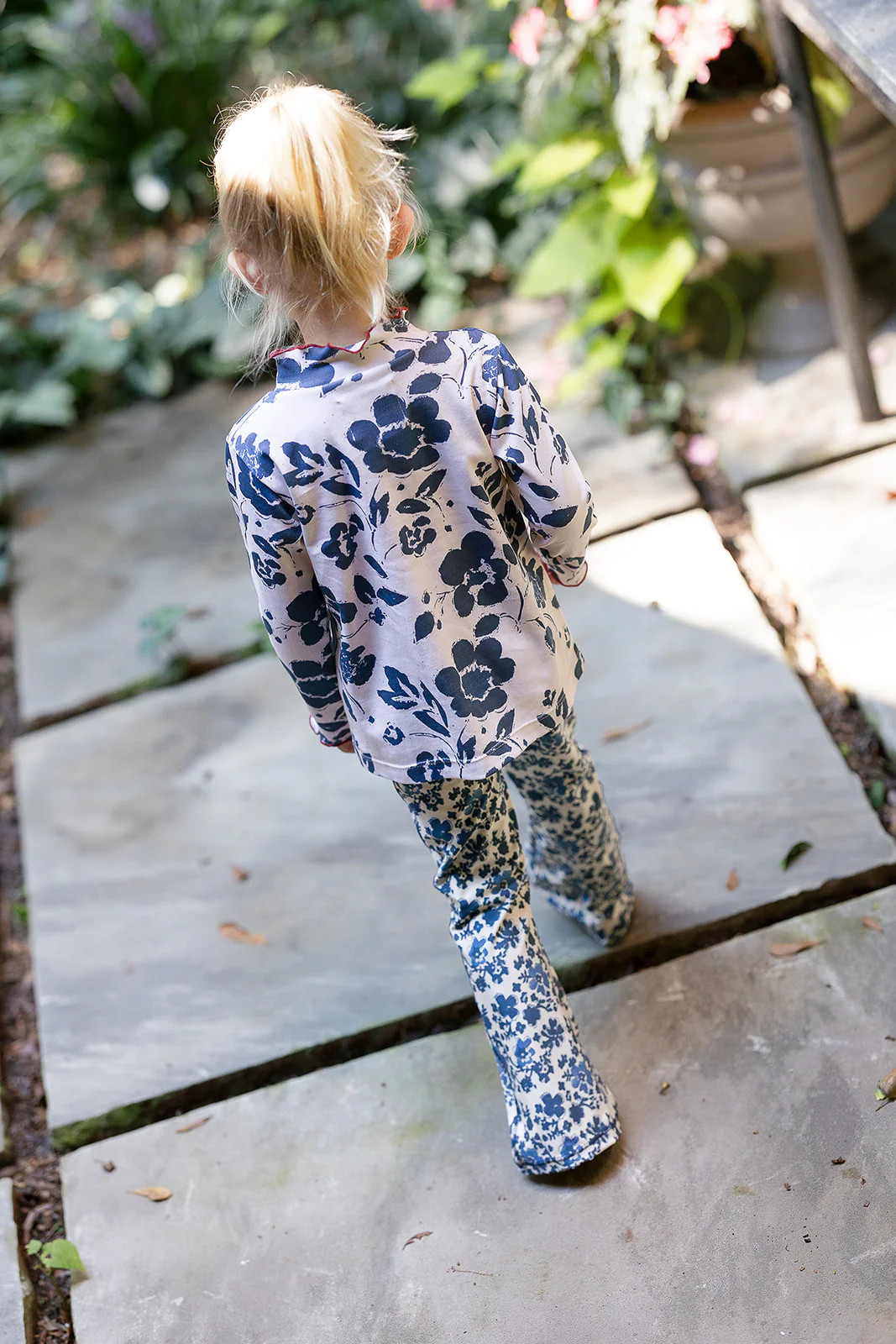 High Waisted Flared Leggings in Block Flower | Sun House Children's