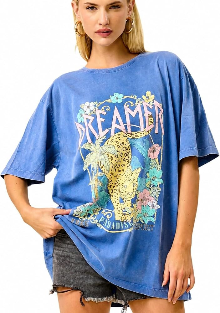 Women\u2019s Premium Oversized Vintage Graphic T Shirt \u2013 Mineral Washed Relaxed Fit Boho Wes... | Amazon (US)